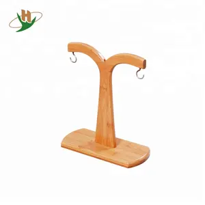 Natural living wood bamboo banana tree hanger holder with two hooks