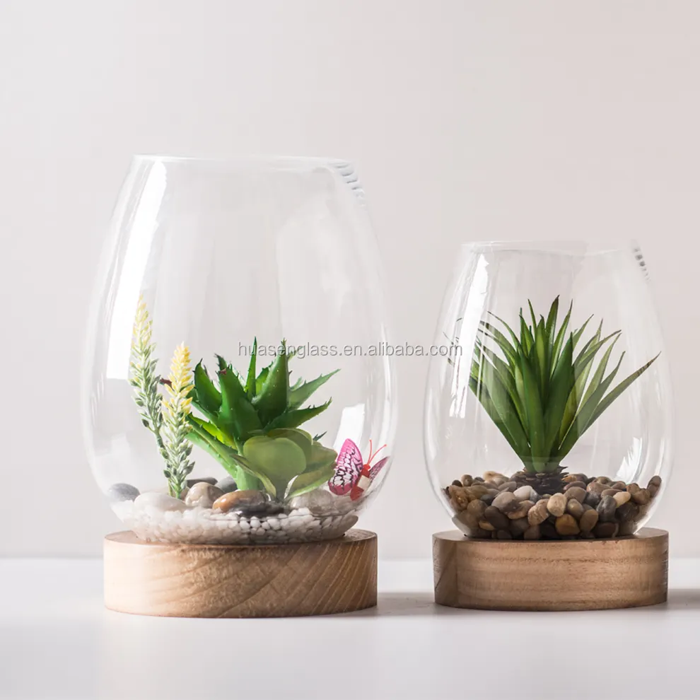 Großhandel Australien Heißer verkauf billig glas terrarium // DIY Decor kits Terrarium Vase für air plant/vase mit holz basis