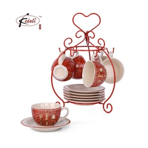 Tazza in ceramica dal design elegante con set di <span class=keywords><strong>piattini</strong></span> con portabicchieri in ceramica da <span class=keywords><strong>caffè</strong></span> con supporto in ferro - Product Image 1