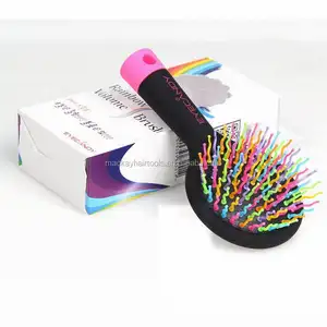 Brosse démêlante pour les cheveux, mini accessoire de beauté, poils arc-en-ciel, avec miroir