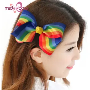 Cheap handmade ragazze grosse arcobaleno grosgrain archi dei capelli con clip a coccodrillo