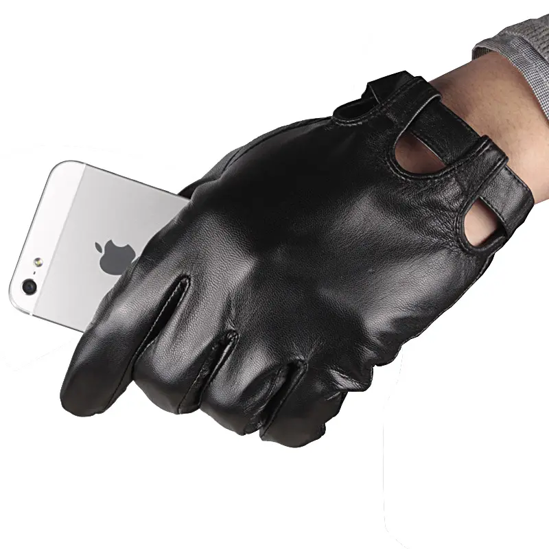 Fashion texting thin real leather motorcycle gloves mens