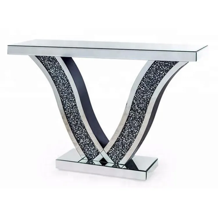 Table d'entrée en verre écrasée avec miroir et tabouret, table moderne avec console, miroir, en diamant,