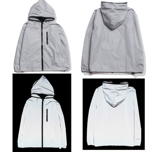 Woman Night Outdoor Athletic Safety Bekleidung Tops Grau Hi Vis Reflective Trim Sport Hoodie Jacken zum Laufen Joggen Reiten - Product Image 5