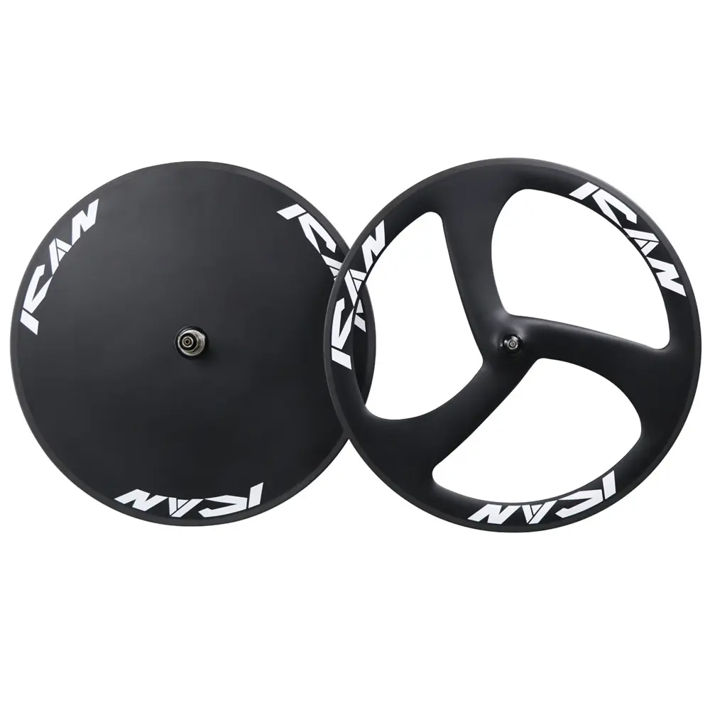 Full carbon 700C 3 spoke bike wheels 56mm tubular/ clincher, carbon disc wheel 700c