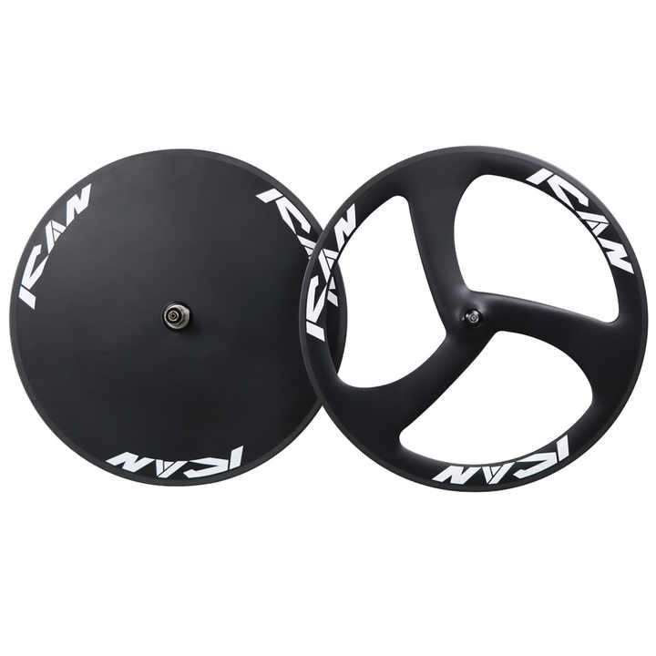 Full Carbon 700c 3 Spoke Bike Wheels 56mm Tubular/ Clincher,Carbon Disc
