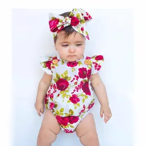 Pakaian Katun Bayi & Balita, Pakaian Bayi Bunga Manis, Romper Bayi + Bandana