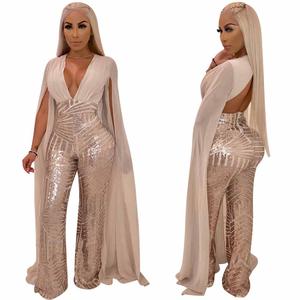Del Manicotto spaccato Sexy di Paillettes Più Il Formato Della Tuta Per Le Donne <span class=keywords><strong>Abbigliamento</strong></span> - Product Image 1