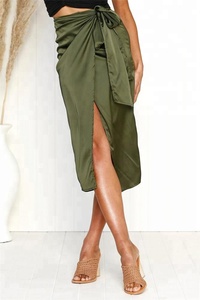 <strong>Women</strong> Green Asymmetric Wrap <strong>Midi</strong> <strong>Skirt</strong> 2019 - Product Image 2