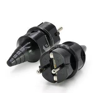 16a plug europeu de 2 pinos rewireable-para alemanha, frança, espanha-preto