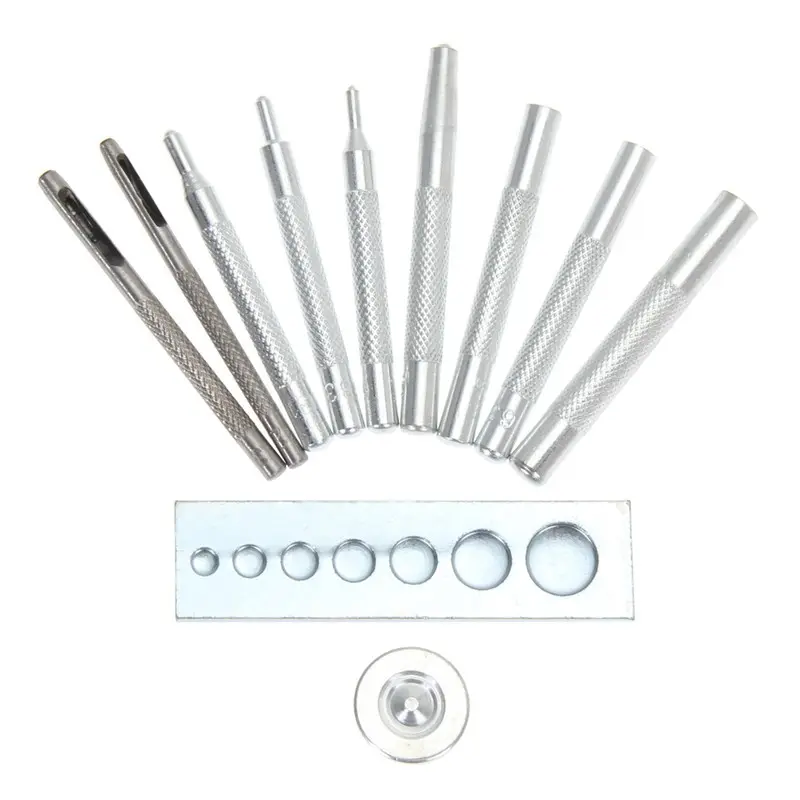11pcs/set Leathercraft Tool Punch Snap Kit Rivet Setter with Base for Punch Hole and Install Rivet Button