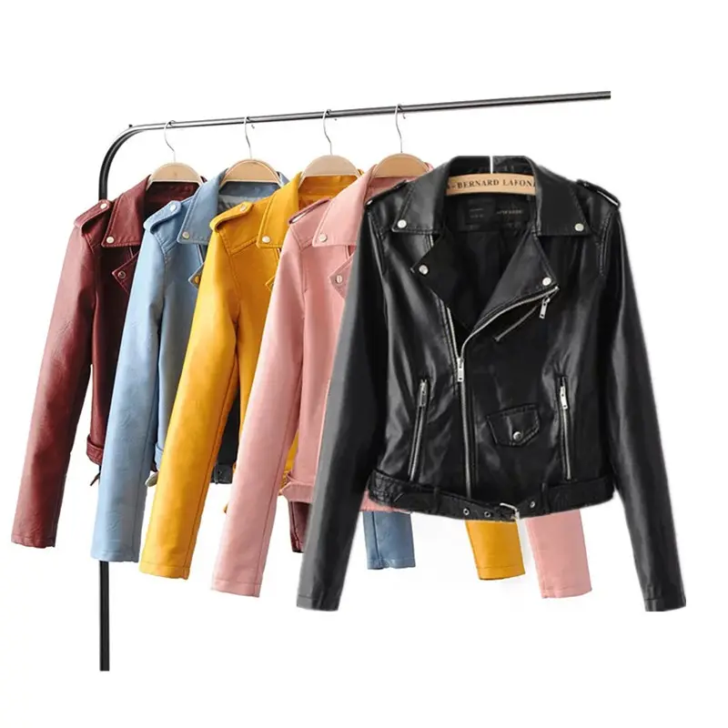Plus size custom women fashion plain softer PU leather jacket motorcycle