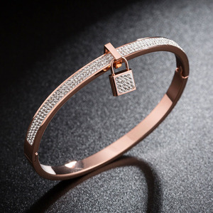 Pulsera de Acero Inoxidable con Dijes de Cristal y Circonita Cúbica, Diseño de Candado de Amor y <span class=keywords><strong>Amistad</strong></span>, para Mujer, Regalo - Product Image 4
