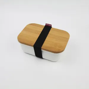 China supplier NFC1814-1 square shape ceramic tiffin lunch box with bamboo lid