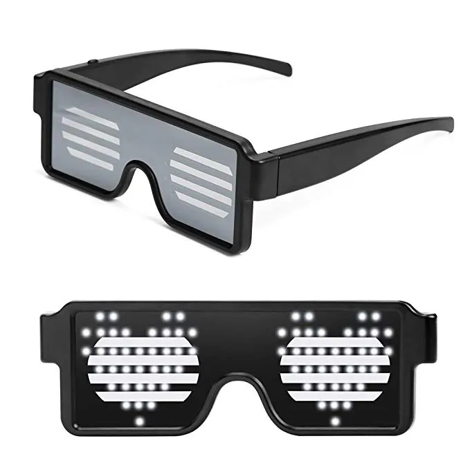 LED Glasses Grow Party Favor Super Cool Light Up Glasses with Display Pattern 8 Pattern Optional USB Charging Glasses