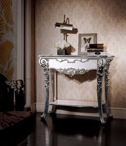 Table de Console d'exposition classique Style Louis XVI, Table de chevet à Double couche en argent et blanc pour canapé