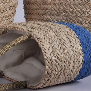 Grass Storage Basket Bali Raffia Handmade Woven Grass Women Summer Shopping Storage Handle Bag Seagrass Straw Tote Beach Basket Wholesale