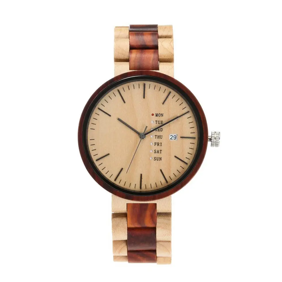 गर्म बिक्री मिश्रण रंग लकड़ी कलाई घड़ियों कारखाने की आपूर्ति सबसे अच्छा लकड़ी घड़ी