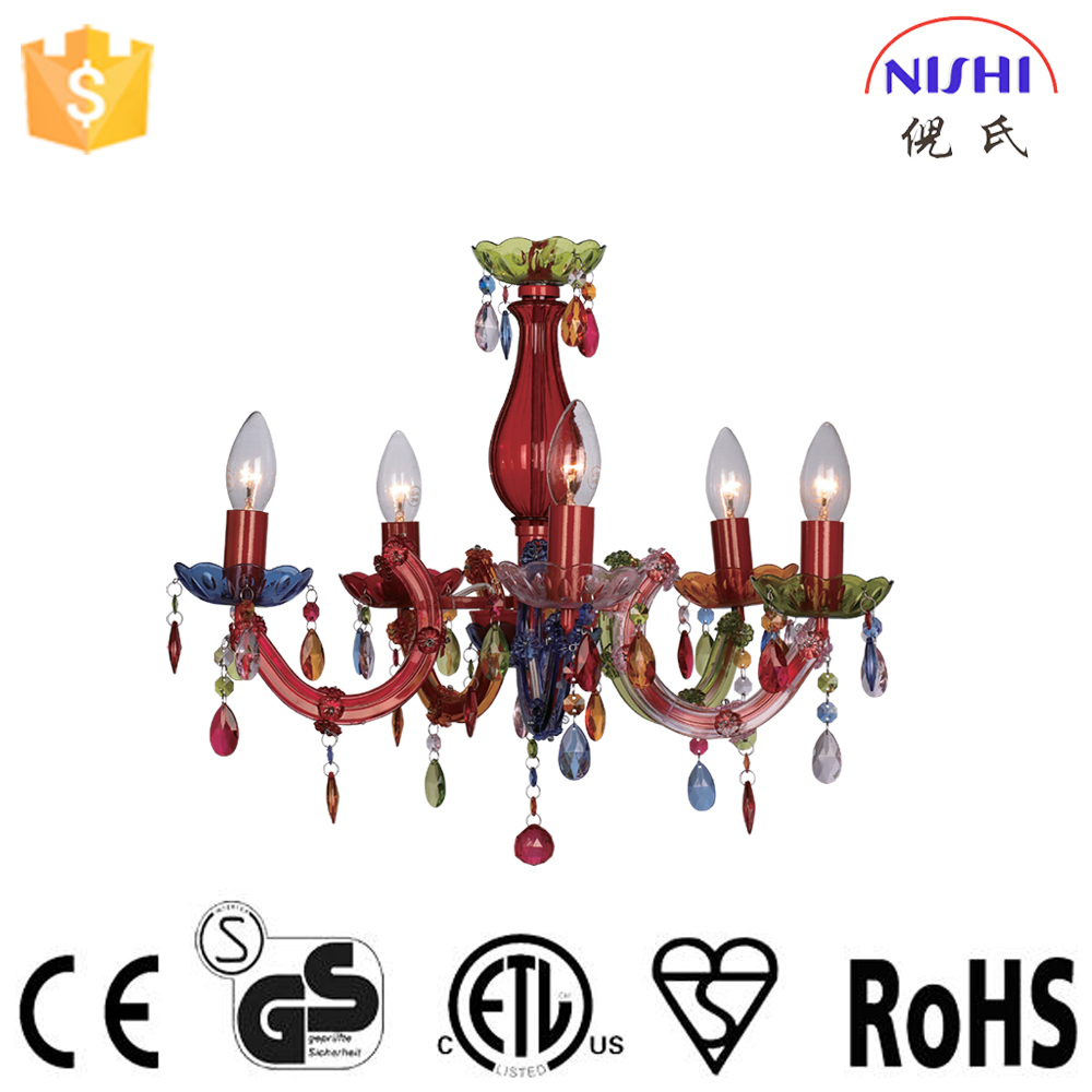 Multi-color hotel classic 5 arm chandelier hanging lights for bedroom