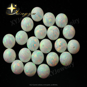 <span class=keywords><strong>blanco</strong></span> con rojo fuego op17 ronda opal cab 7mm bola de ópalo sintético bolas con la mitad del taladro para anillos de ópalo - Product Image 1
