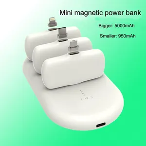 Cargador magnético portátil inalámbrico para dedo, Banco de energía para estación de carga de emergencia recargable de 5000mah y 3 Mini cargador