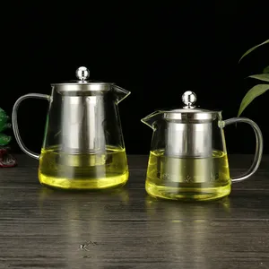 Heat resistant teapot with stainless steel lid, borosilicate glass coffee pot