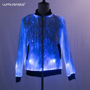 Chaqueta de béisbol con capucha para hombre, chaqueta de béisbol con diseño ligero y tamaño grande, traje de fiesta Led con capucha, chaqueta de fibra óptica