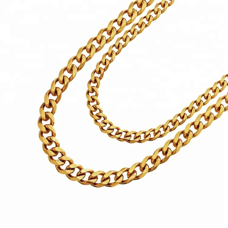 Hiphop Fashion Accessories Jewelry Thick Curb Stainless Steel Chain 24K Gold Plated Necklace