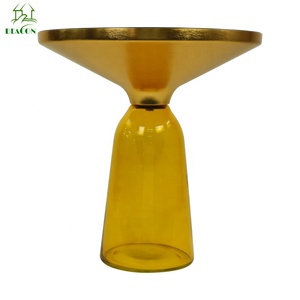 Modern Nordic Style Decorative Small <strong>Coffee</strong> <strong>Table</strong> Vintage Round Living Room Furniture Glass Base <strong>Yellow</strong> Bell Side <strong>Table</strong> - Product Image 5