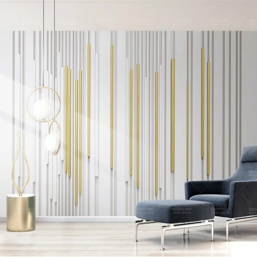 Wallpaper Gaya Sederhana 3D, Wallpaper Kuning dan Putih Garis Segar Wallpaper Hijau