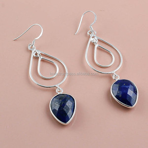 925เงินสเตอร์ลิงธรรมชาติ lapis พลอยลดลงต่างหูเงินโบราณดีเครื่องประดับที่ดีเหมาะสำหรับเป็นของขวัญ - Product Image 1