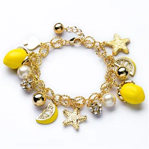 2017 Latest Design Gold Chain Lemon Starfish Pendant Bracelet Fruit Charm Bracelet For Women