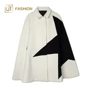 En çok satan jtfur bayanlar moda 100% çift yün ceket özel boyut yumuşak pelerin