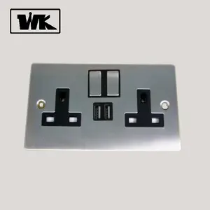 WKステンレス鋼ダブルブリティッシュ13A電気スイッチUSBソケットUKコンセント