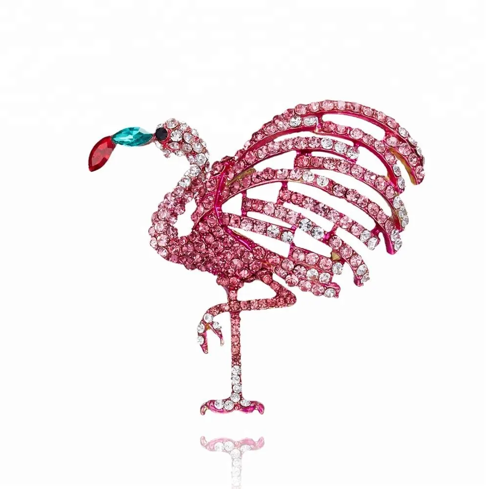 <span class=keywords><strong>Rinhoo</strong></span> Thời Trang Dễ Thương Coat Dress Cưới Pins Hồng Rhinestone Crane Flamingo Bird Trâm Cài Trang Sức Cho Phụ Nữ