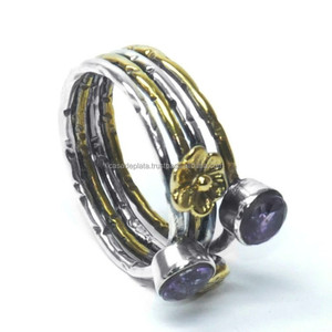 Anillo de piedras preciosas de amatista con corte de Plata de Ley 925, banda multicírculo con chapado en oro para bodas o fiestas - Product Image 3