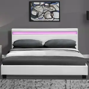 Top qualität moderne stil königin größe leder bett mit led