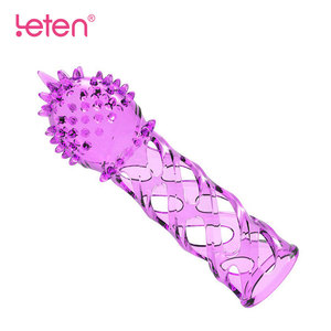 Klitoris G-Punkt Stimulation <span class=keywords><strong>Sex</strong></span> Zeit verlängerung Spiked Hollow Hollow-Carved Design Weiche Silikon Dildo hülle für Männer - Product Image 1