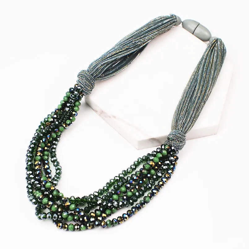 HANSI DON Seiden seil Chunky Multilayer Kristall Perlen Halskette Kragen für Frauen Handmade Choker Halskette Party Schmuck