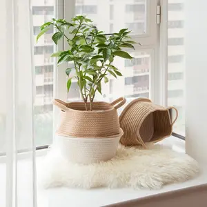 Hamper Hamper High Quality Designed Stocked Folding Woven Belly Cotton Rope Brown Oval Laundry Basket Hamper With Hanging Handles