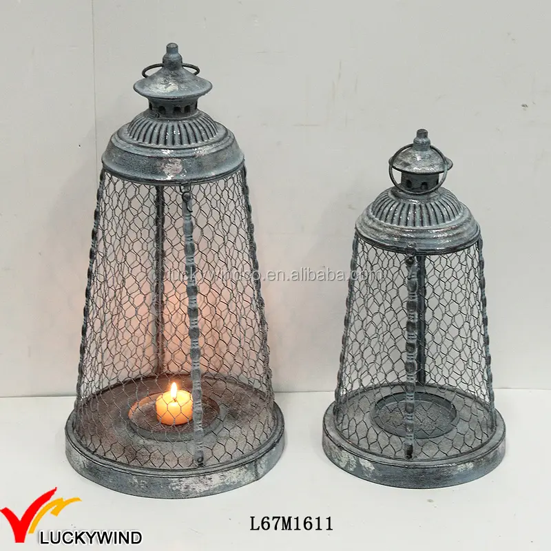 Bougeoirs ronds coniques en métal, porte-bougies drôles, 2 pièces, lanternes à fil, décoration de maison, Vintage gris, style européen