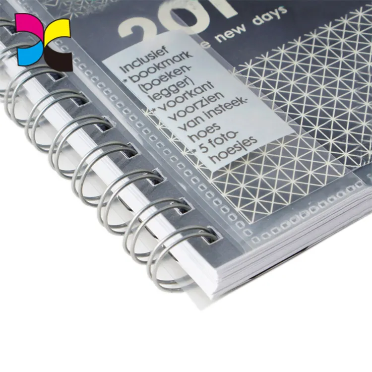 Cuaderno con banda elástica e índice, cubierta de cuaderno de pvc, rollos de bobina de encuadernación en espiral de acero, Bloc de notas, servicio de impresión