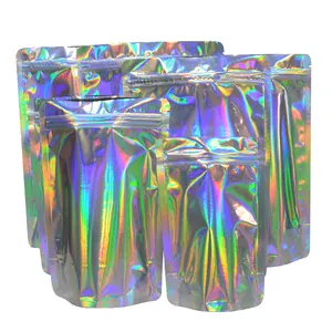 Afdrukken Rits Plastic Mylar Folie Zip Lock Verpakking Hologram Laser Stand Up Zip Bag Holografische Tas Voor Custom