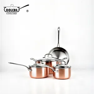 7pcs Tri-ply Copper Professional Stainless Steel Pot Cookware Set Pan Casserole