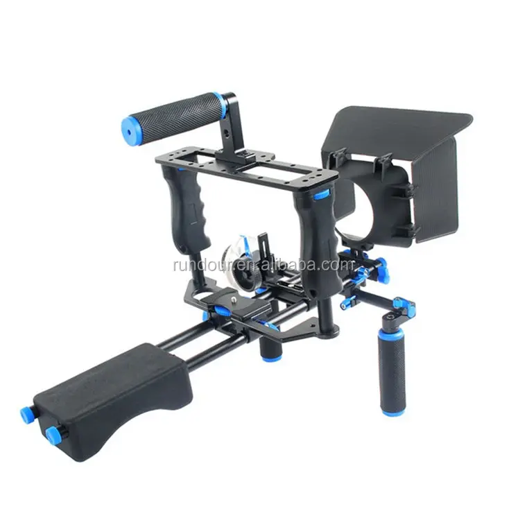 Rundour DSLR Video Stabilizer camera rig cage kit Shoulder Mount Rig+Matte Box+Follow Focus+Cage for Canon 5D Mark III 5D2 60D 7