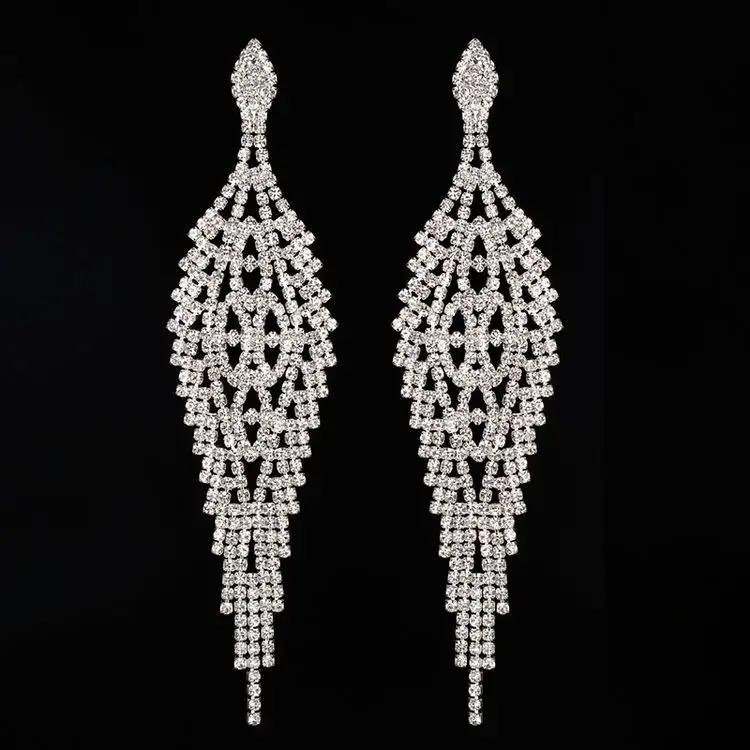 Big Wedding Drop Earrings For Bridal Fashion Rhinestone Flower Earrings Female Fashion Jewelry