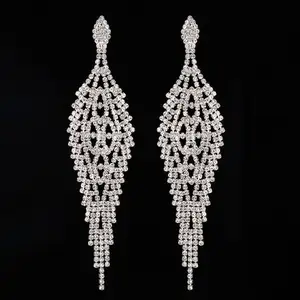 Big Wedding Drop Earrings For Bridal Fashion Rhinestone Flower Earrings Female Fashion Jewelry