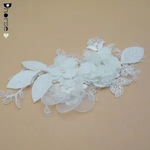 2017 Elegan Applique Pengantin 3D Sifon Bunga Cording Bordir Manik-manik Renda Applique untuk Gaun Pernikahan