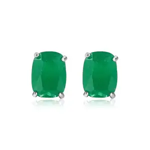 CZCITY Crystal Stud Girl Earrings Square Jade Green and Pink Crystal Earrings for Women