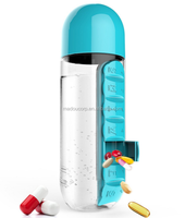Madou Eco-vriendelijke Unisex Draagbare Waterfles met 7-daagse Wekelijkse Pillendoos 600ml Capaciteit voor Reizen & Buitengebruik
